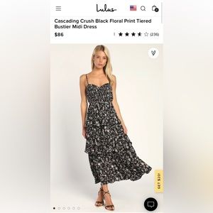 Lulus Cascading Crush Black Floral tiered Bustier Midi Dress NWT